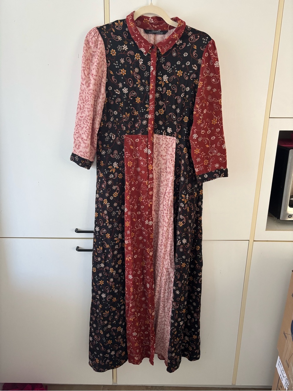 Zara Woman Patchwork Paisley Floral Maxi Shirt Dress XL Boho Prairie Whimsigoth - Picture 2 of 12